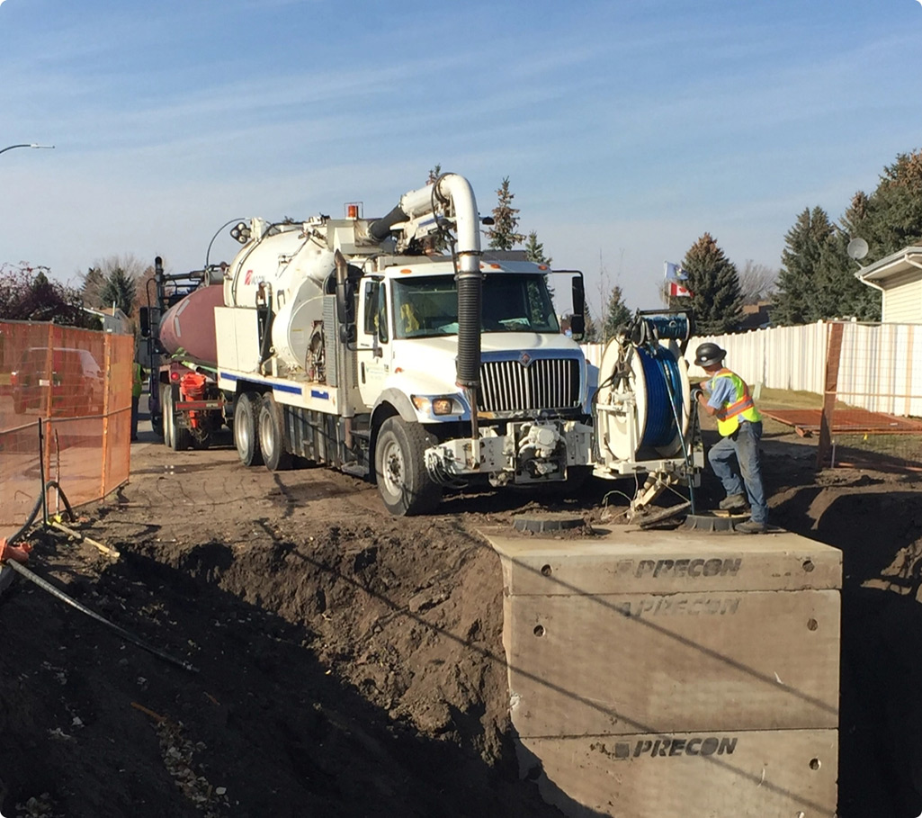 Vacuum truck services on construction site