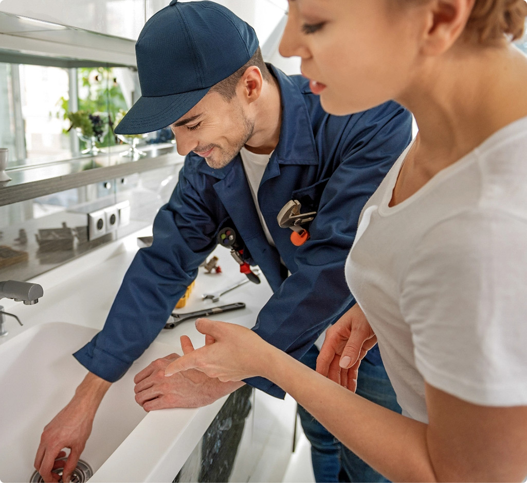 Plumber fixing residential sink